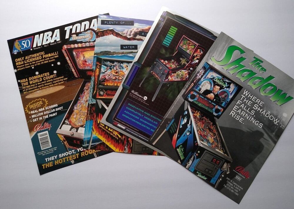 Pinball FLYERS Lot Of 4 NBA Fastbreak No Fear Revenge From Mars The Shadow Orig.